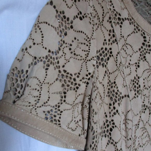 Beatrice B. Tan Leather Floral Pattern Short Sleeve Dress Size 6 US - Picture 3 of 11